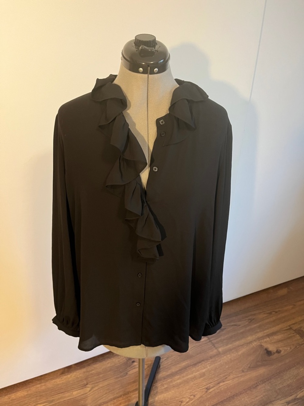 Nili Lotan Black Ruffle-Trim Silk Blouse